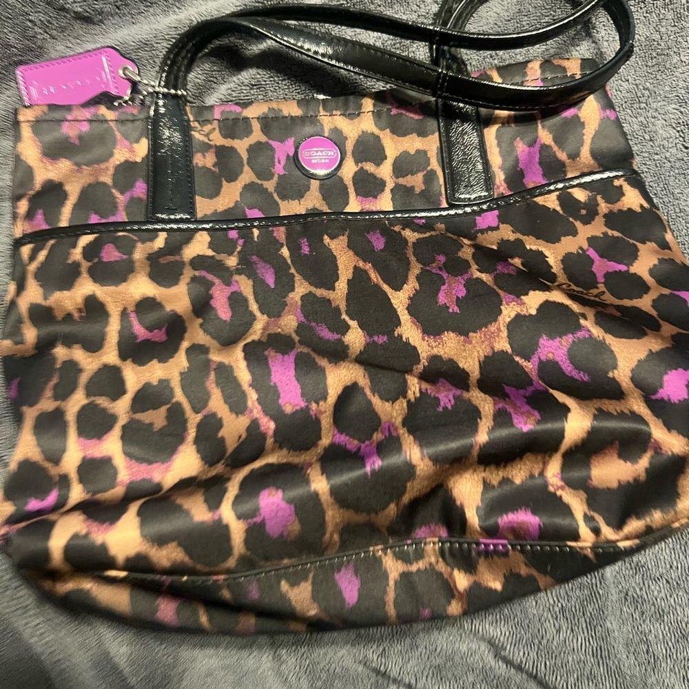Coach Leopard Print Tote Bag - Purple and Brown